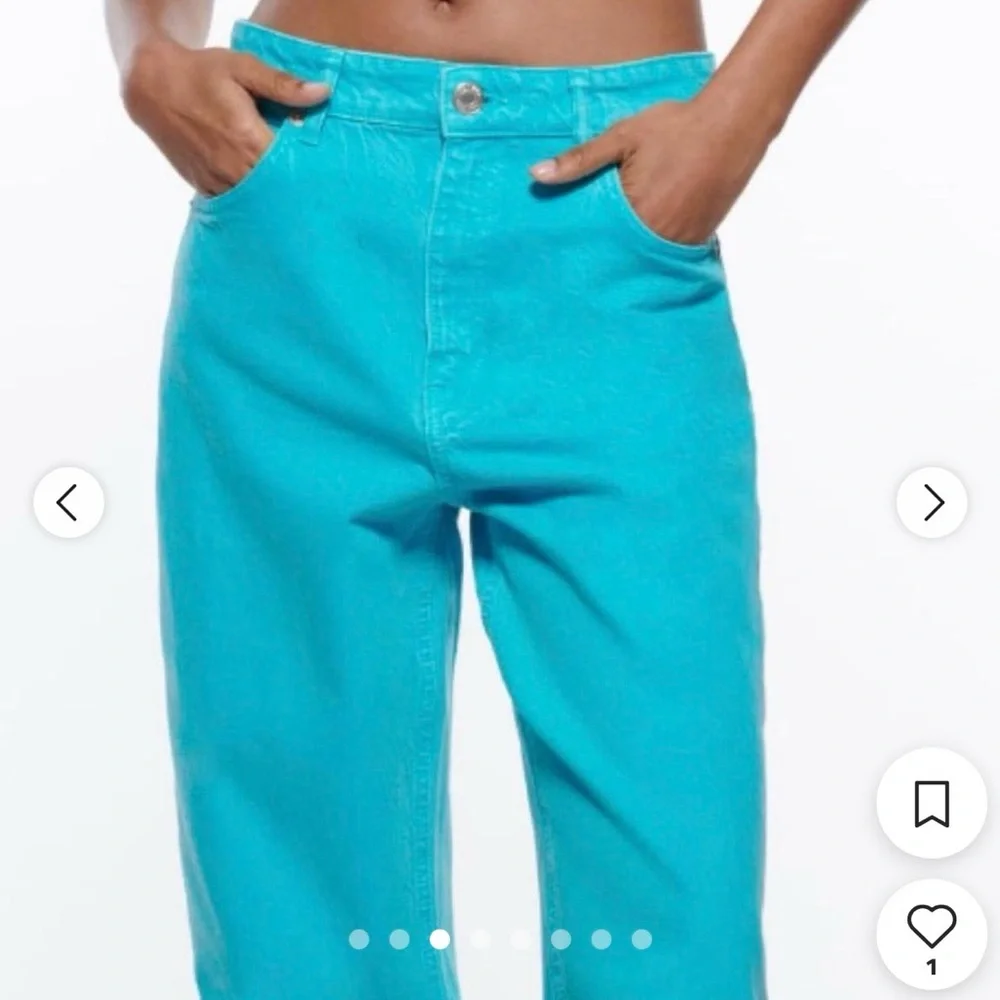 NWT ZARA Full Length High Waist Wide Leg Turquoise Jeans Five Pocket Size 10 - Picture 3 of 17